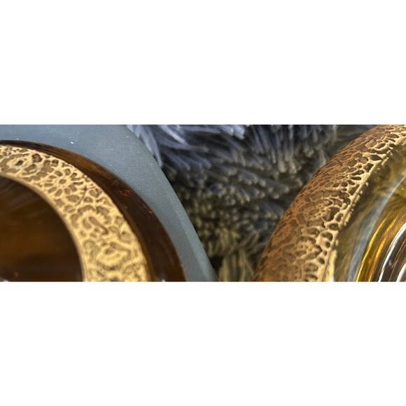 Tiffin Bowl and Candlestick Set Amber Glass Engraved Floral Gold Encrusted MCM - Picture 7 of 8